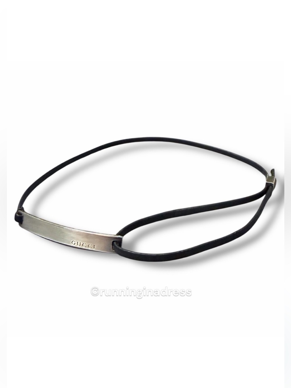 Authentic Y2K Gucci Sterling Silver Logo Bar Choker Necklace Wrap Bracelet